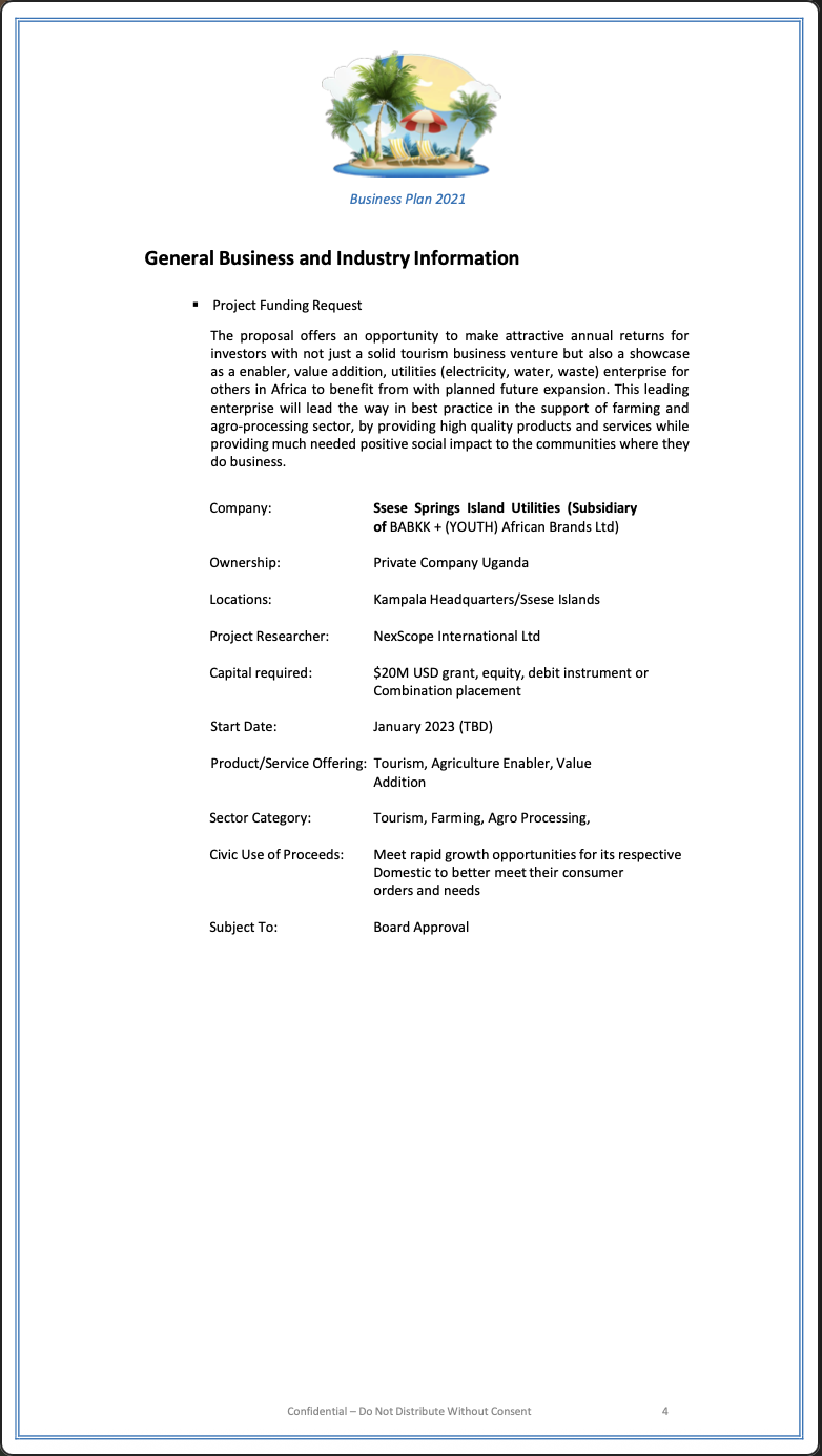Ssese Islands economic development opportunity—food processing and fish farming.